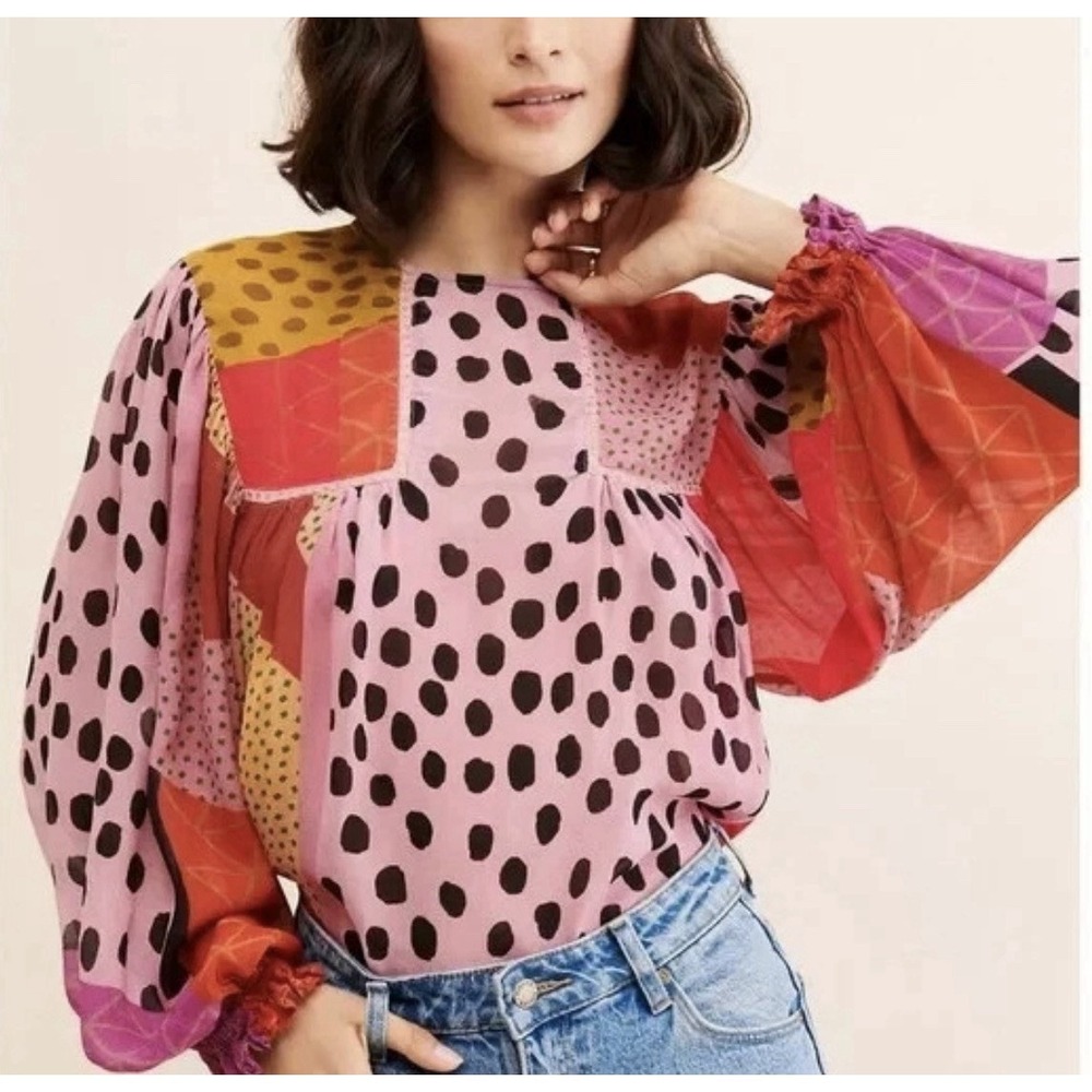 Anthropologie x Blank London Bl^nk Bl-nk Miranda Patchwork Peasant Blouse 1X